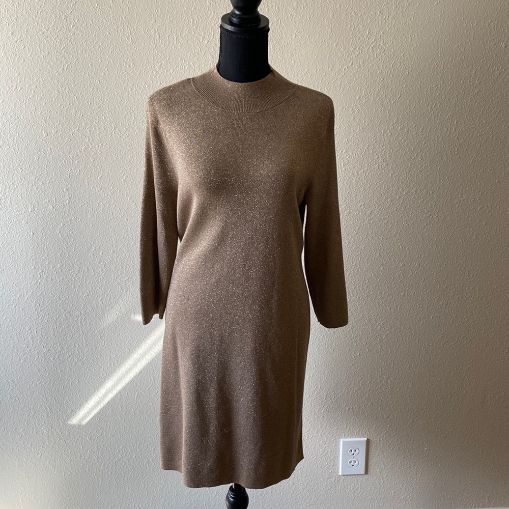 Chico’s Travelers tan with gold thread long tunic or short dress